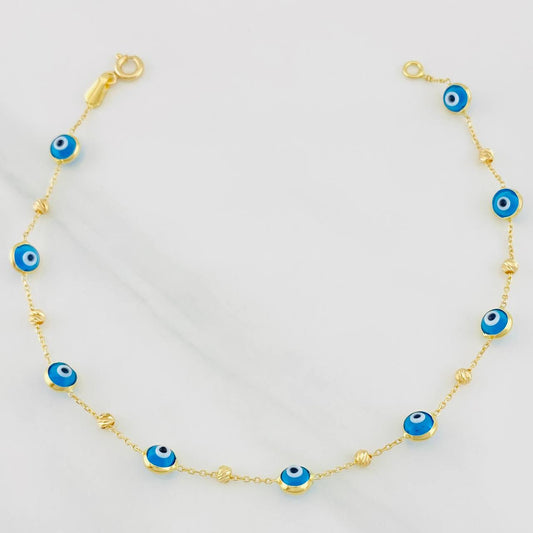 Classic Link Bracelet Turkish Eyes 2.2g / 7 3/4 in / 0.85mm 18K Yellow Gold