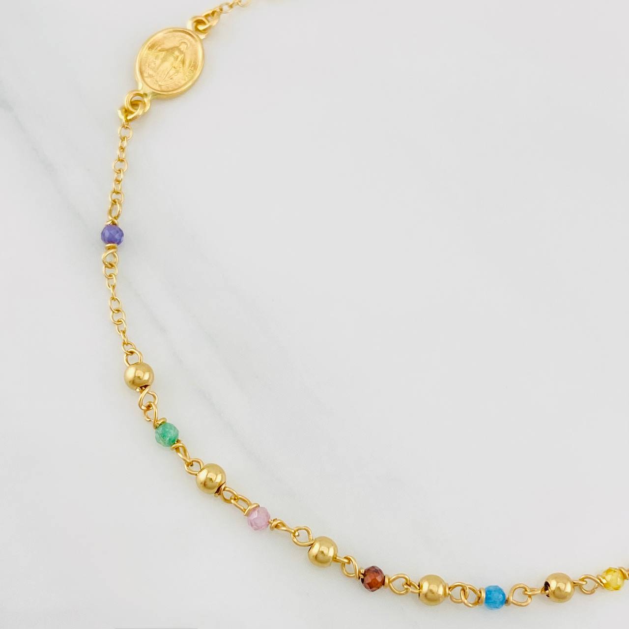 Pulso Modulable Denario Virgen Milagrosa 2g / 7 in - 6 1/4 in / 1.36mm Oro Amarillo 18K