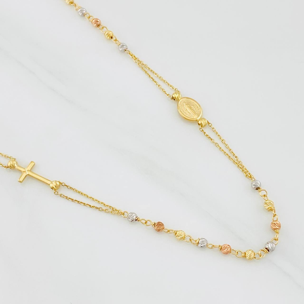 Cadena Denario Virgen Milagrosa 3.85g / 18 in / 0.88mm Tres Oros 18K