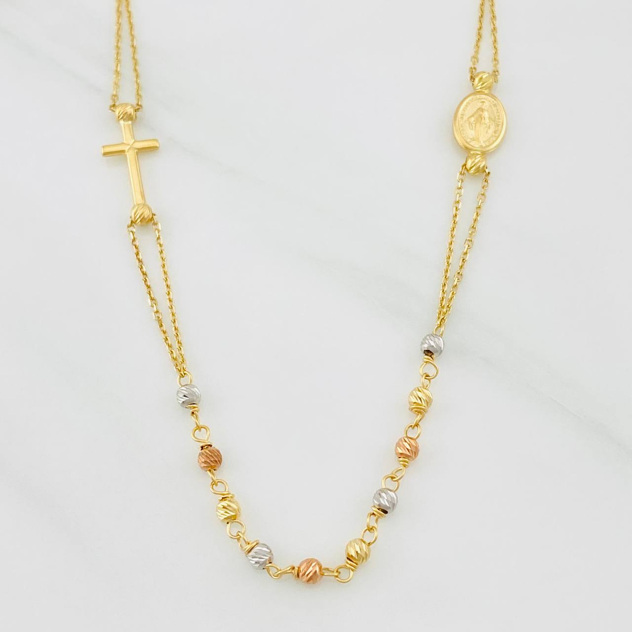 Cadena Denario Virgen Milagrosa 3.85g / 18 in / 0.88mm Tres Oros 18K