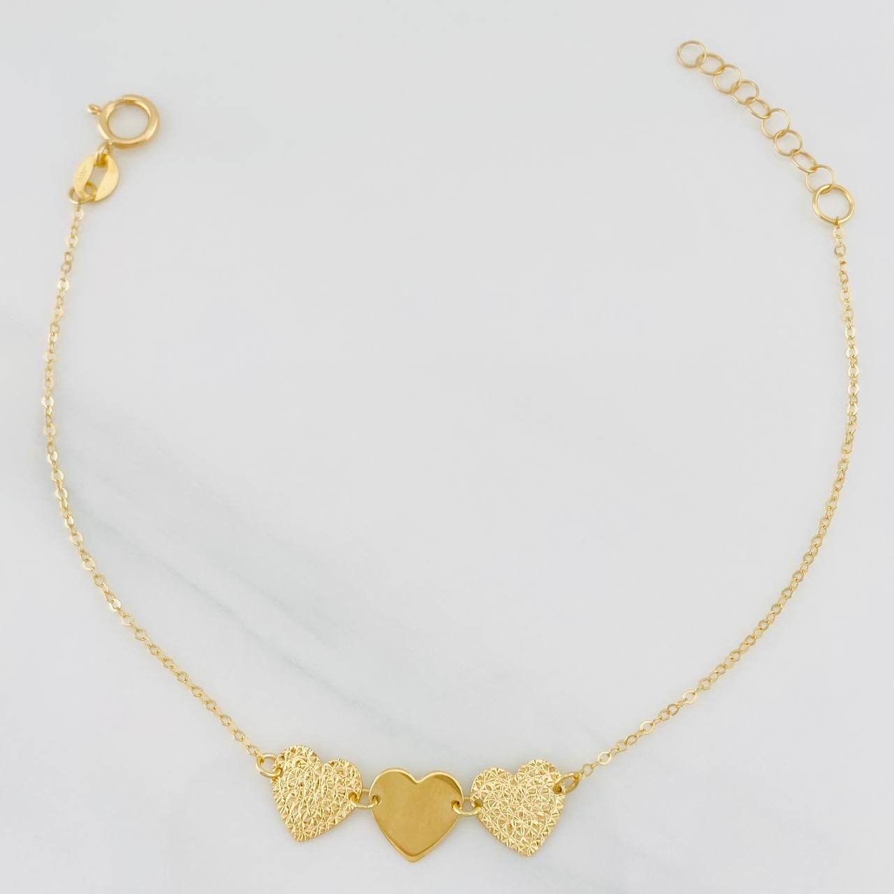 Pulso Modulable Aro Seguido Corazones 1.1g / 7 1/4 in - 6 1/2 in / 1.13mm Oro Amarillo 18K