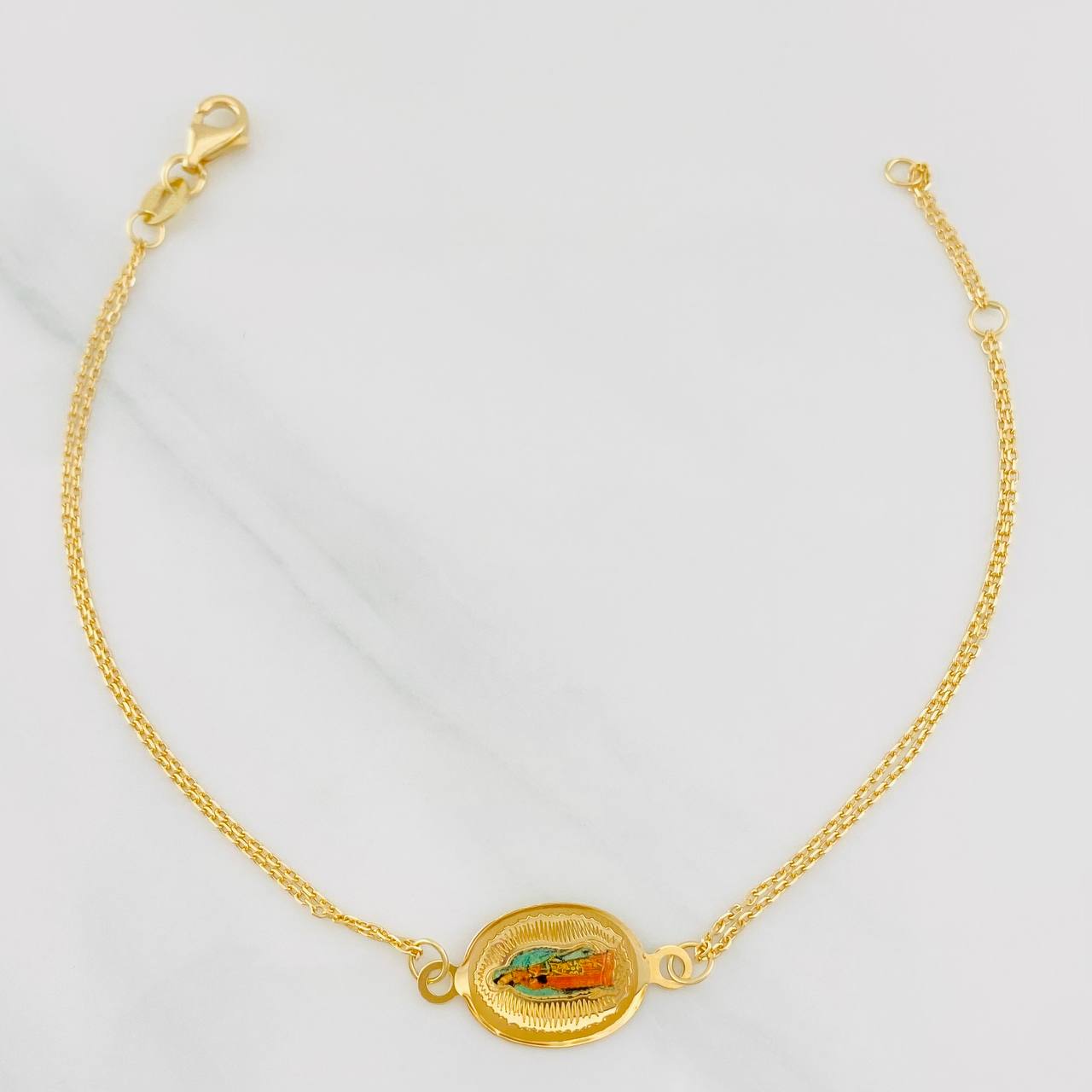 Pulso Modulable Aro Seguido Virgen Guadalupe 1.8g / 7 1/4 in - 6 1/2 in / 0.85mm Oro Amarillo 18K
