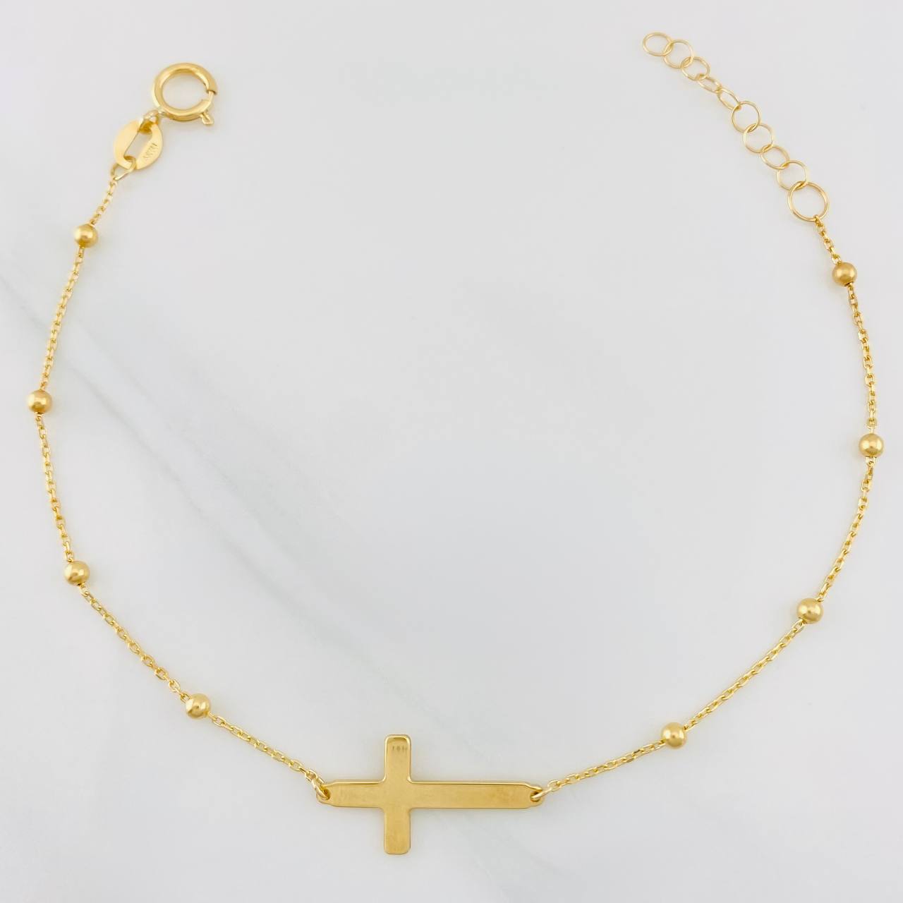 Pulso Modulable Aro Seguido Cruz 1.5g / 7 1/4 in - 6 1/2 in / 0.84mm Oro Amarillo 18K