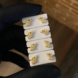 Stud Earrings Elephants 0.9gr White Zircons Green Yellow Gold