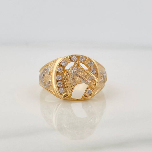 Horse Horseshoe Ring 5.45gr / T8 1/2 / Two Golds Yellow White 18K $