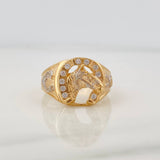 Horse Horseshoe Ring 5.45gr / T8 1/2 / Two Golds Yellow White 18K $