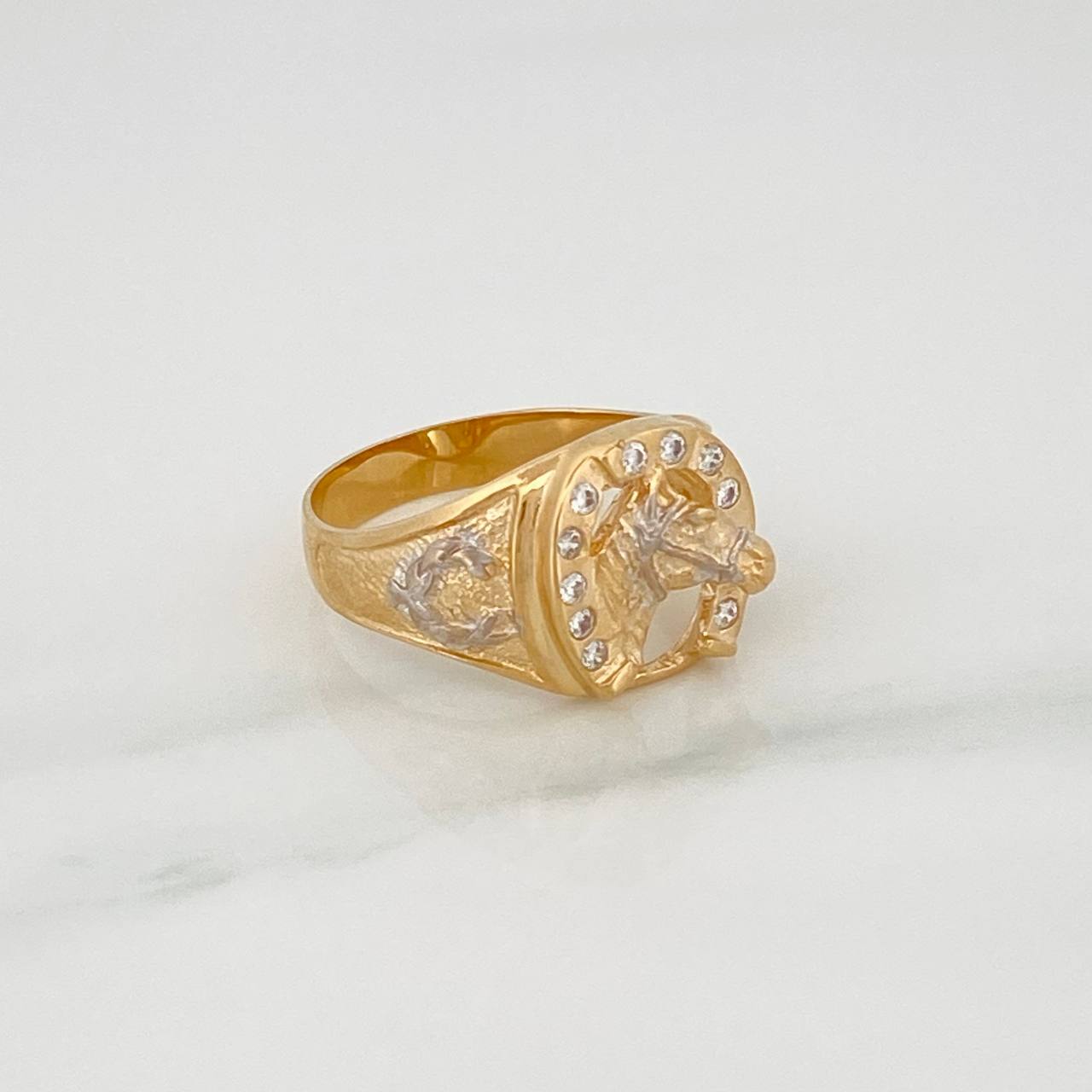 Horse Horseshoe Ring 5.45gr / T8 1/2 / Two Golds Yellow White 18K $