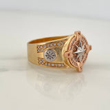 Anillo Brujula Estrella Cardinal 10gr / T11 / Tres Oros 18K $
