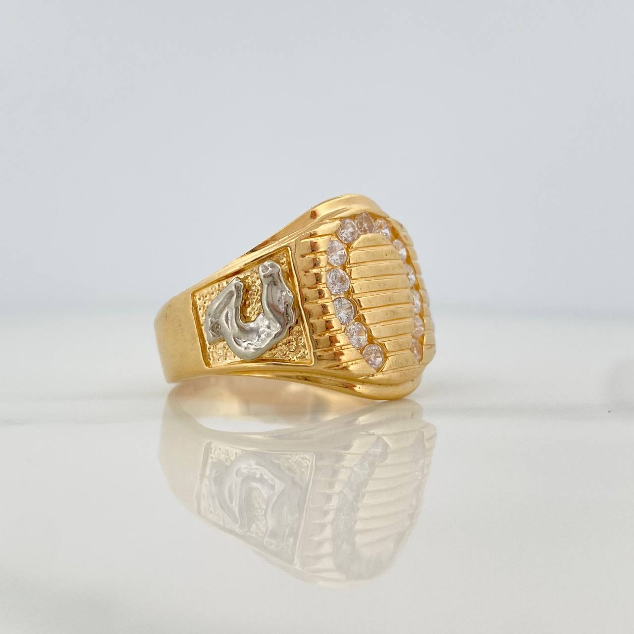 Seal Horseshoe Ring 10.8gr / T12 1/4 / Two Golds Yellow White 18K $