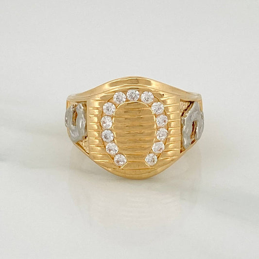 Seal Horseshoe Ring 10.8gr / T12 1/4 / Two Golds Yellow White 18K $