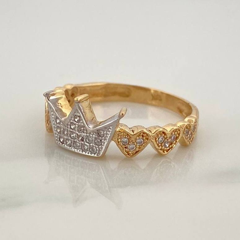 Ring Crown Hearts 2.8gr / T6 3/4 / 18K Two Yellow White Golds %