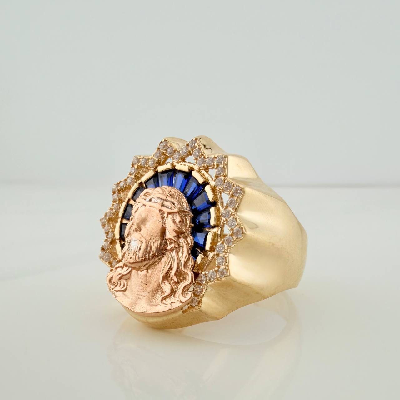 Anillo Rostro De Cristo 10.55gr / T9 / Dos Oros Amarillo Rosa 18K $