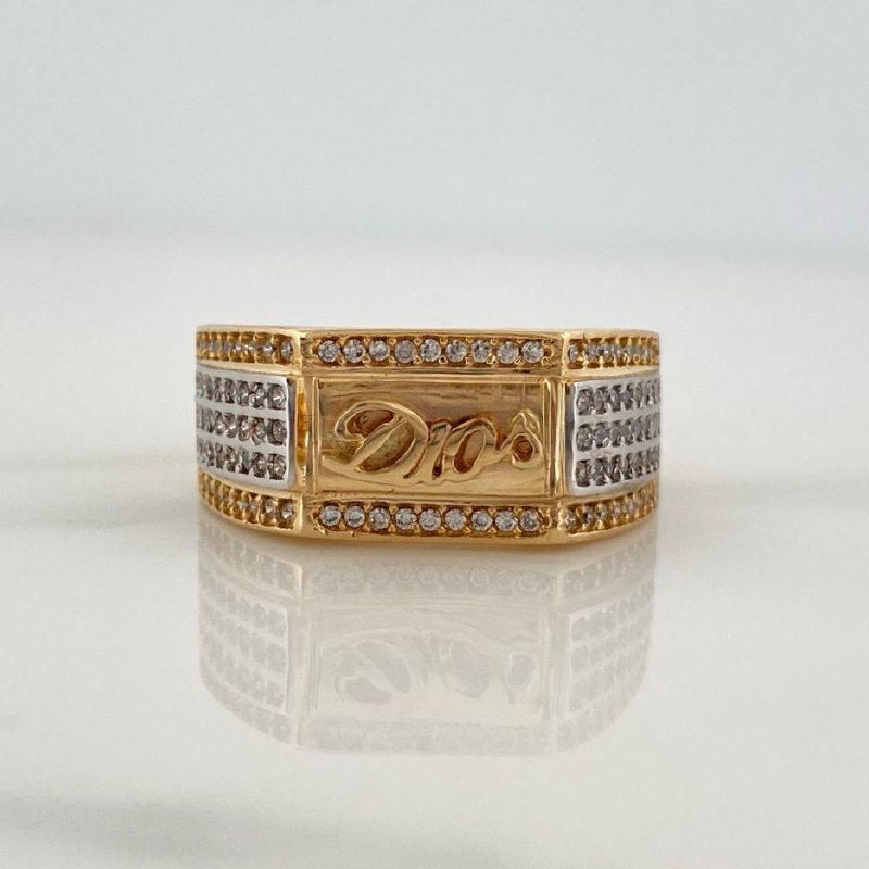 Anillo Dios 8.5gr / T10 / Dos Oros Amarillo Blanco 18K $
