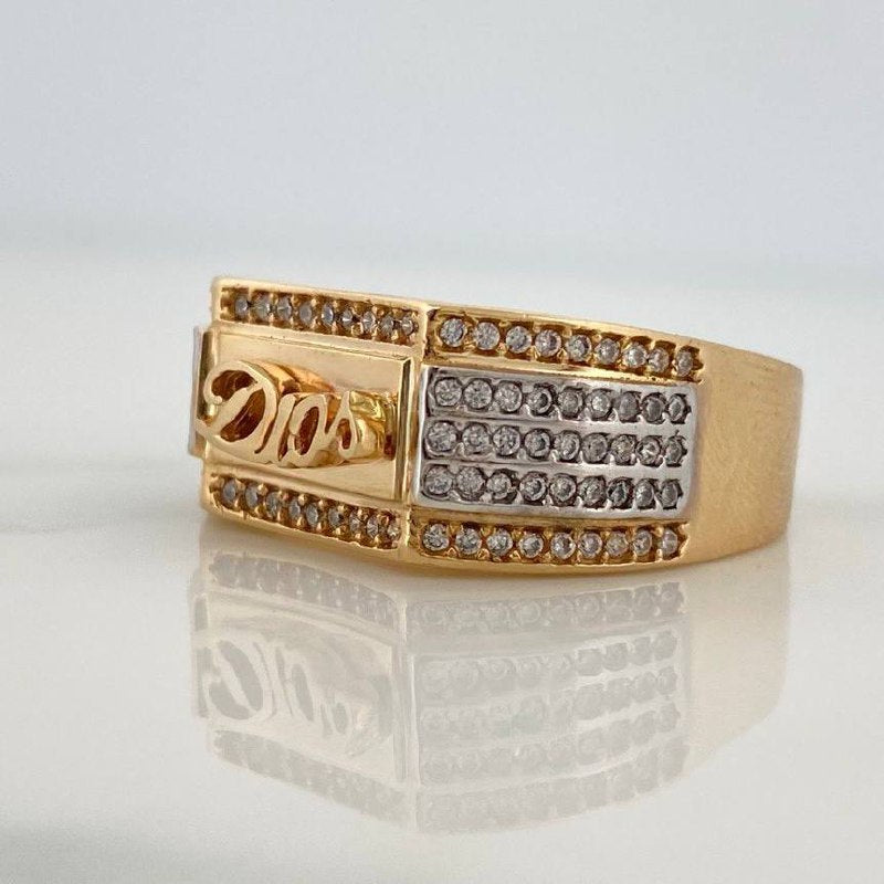 Anillo Dios 8.5gr / T10 / Dos Oros Amarillo Blanco 18K $