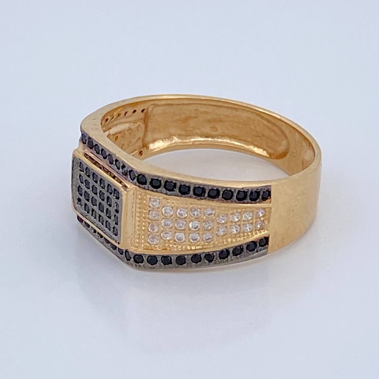 Anillo Sello Rectangular  5.3gr / T10 3/4 / Dos Oros Negro Amarillo 18K %