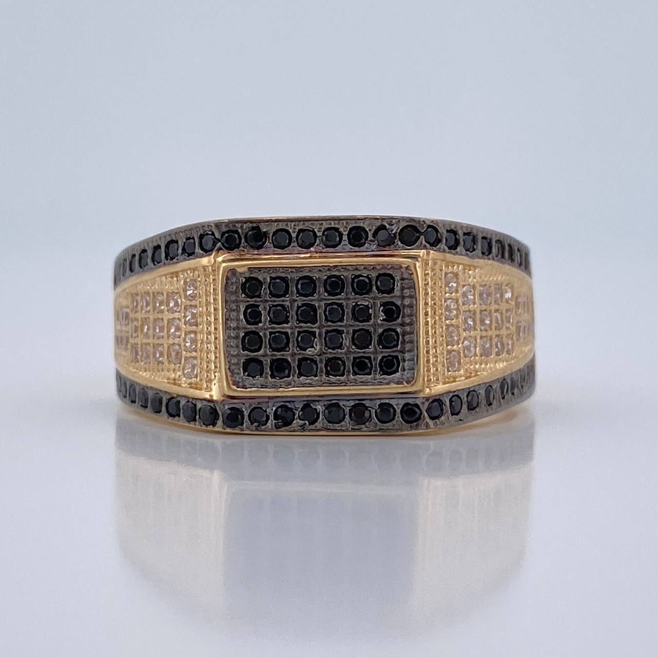 Anillo Sello Rectangular  5.3gr / T10 3/4 / Dos Oros Negro Amarillo 18K %