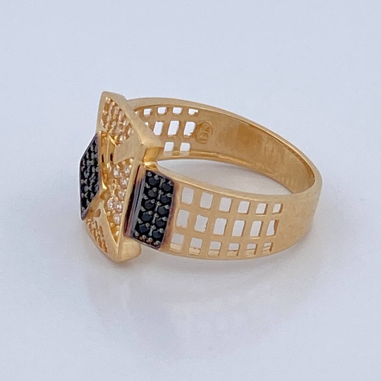 Anillo Sello Rombo 3.9gr / T6 3/4 / Dos Oros Negro Amarillo 18K %