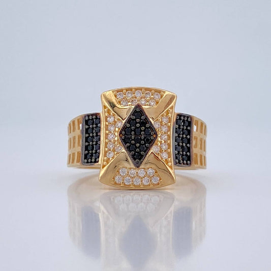 Anillo Sello Rombo 3.9gr / T6 3/4 / Dos Oros Negro Amarillo 18K %