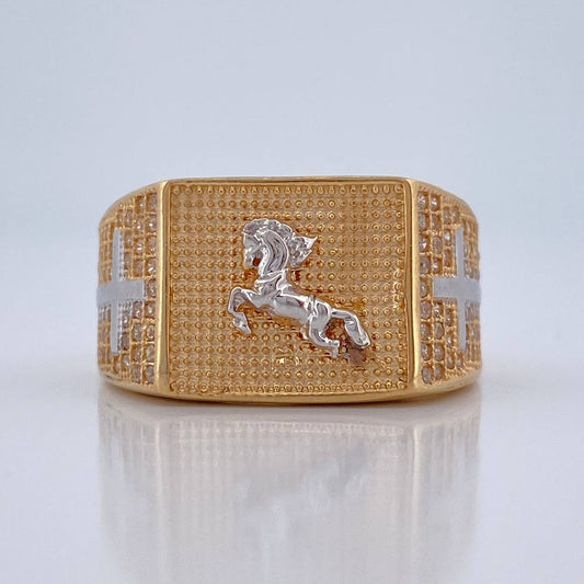 Anillo Caballo Cruces 8.9gr / T10 1/2 / Dos Oros Amarillo Blanco 18K %