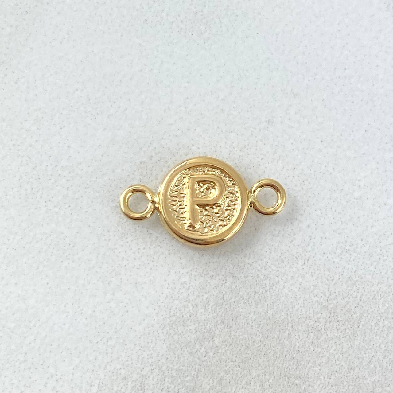 Herraje Letra P 0.4gr / 1.5cm / Circulo Texturizado Oro Amarillo