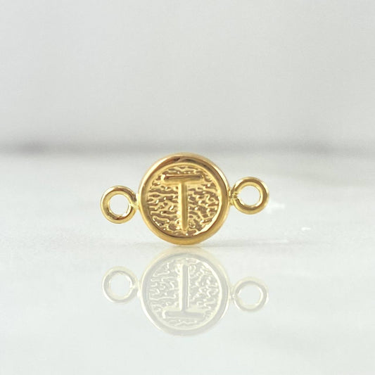 Charm T Letter 0.4gr / 1.5cm / Textured Yellow Gold Circle