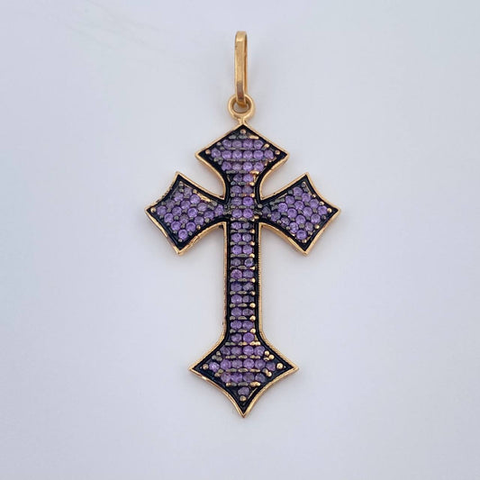 Dije Cruz Gotica 2.3gr / 1 1/2 in / Dos Oros Negro Amarillo 18K &