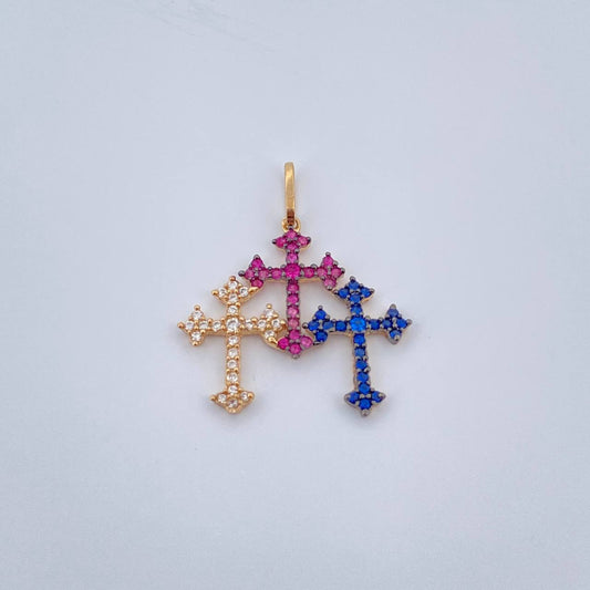 Dije Trio Cruces 1.45gr / 1 in / Dos Oros Negro Amarillo 18K &