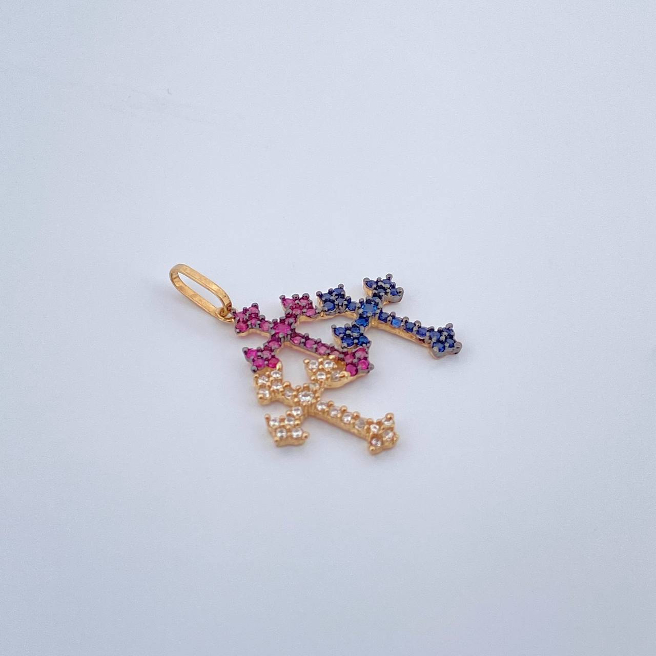 Dije Trio Cruces 1.45gr / 1 in / Dos Oros Negro Amarillo 18K &