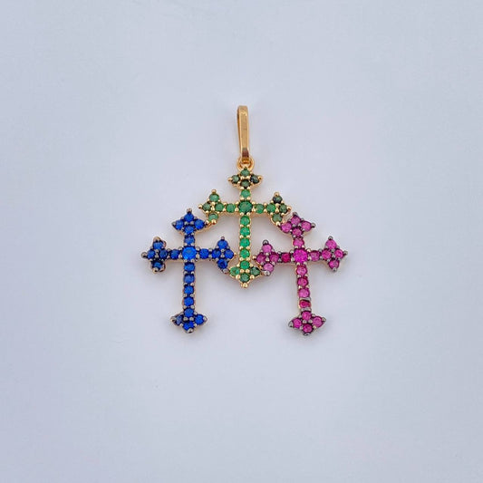Dije Trio Cruces 1.35gr / 1 in / Dos Oros Negro Amarillo 18K &