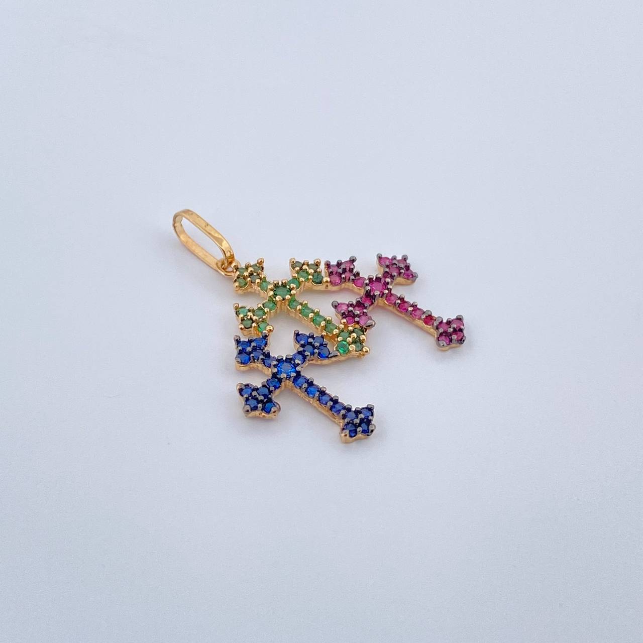 Dije Trio Cruces 1.35gr / 1 in / Dos Oros Negro Amarillo 18K &
