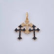 Dije Trio Cruces 1.5gr / 1 in / Dos Oros Negro Amarillo 18K &