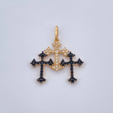 Dije Trio Cruces 1.5gr / 1 in / Dos Oros Negro Amarillo 18K &