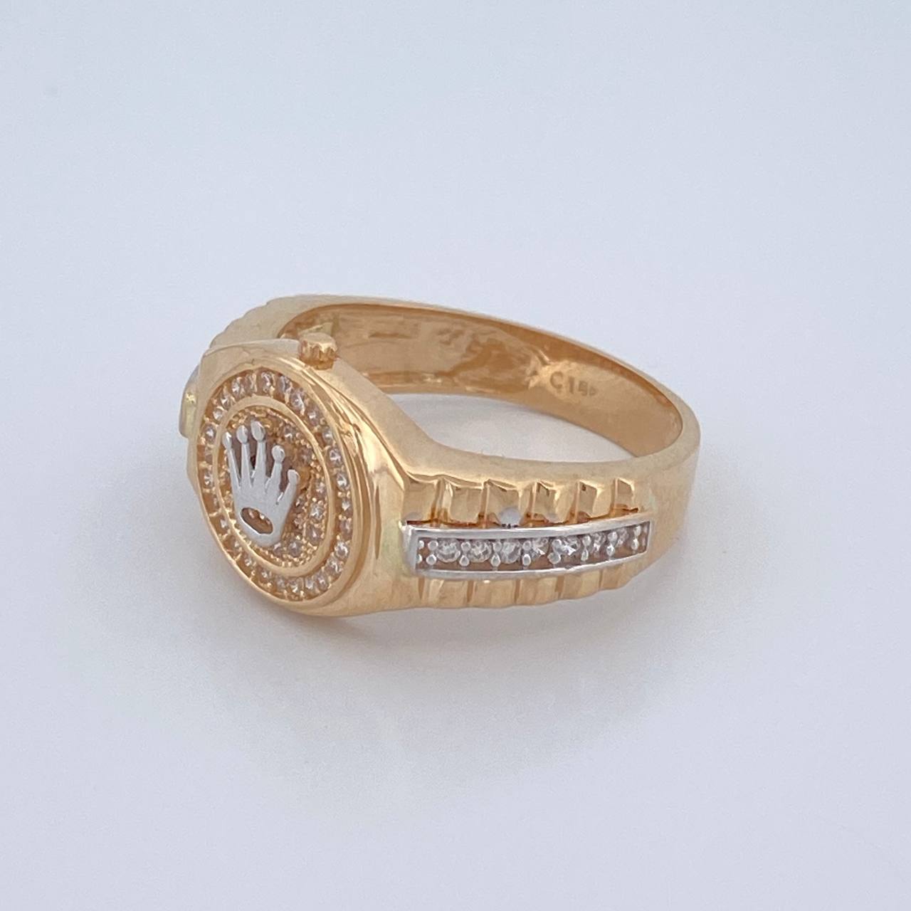 Anillo Correa Corona 7.55gr / T10 3/4 / Dos Oros Amarillo Blanco 18K %
