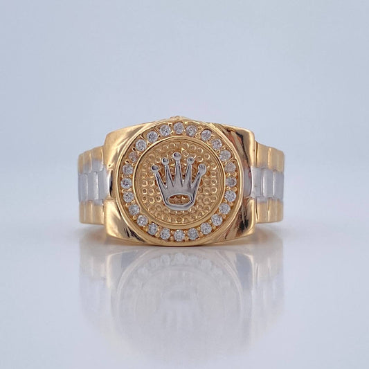 Anillo Correa Corona 8.4gr / T10 1/2 / Dos Oros Amarillo Blanco 18K %