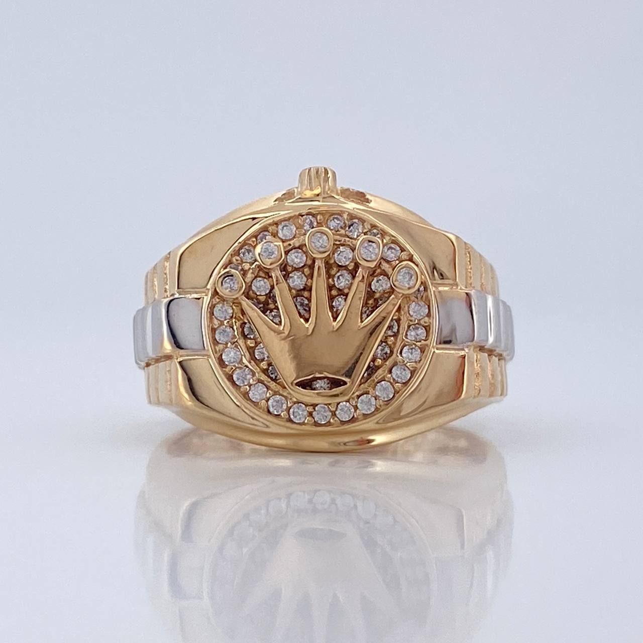 Anillo Correa Corona 7.75gr / T7 1/4 / Dos Oros Amarillo Blanco 18K %