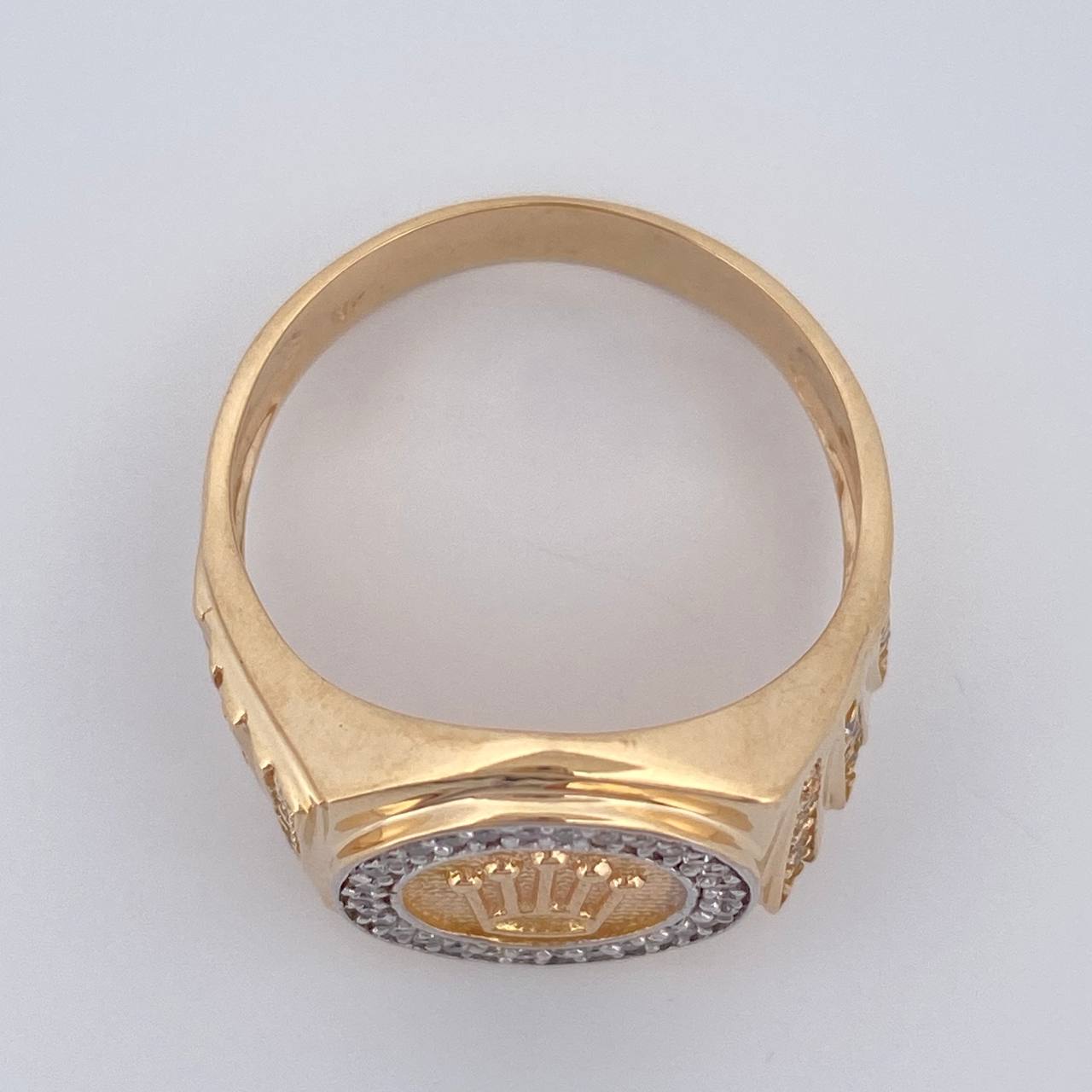 Anillo Sello Corona 6.35gr / T9 1/2 / Dos Oros Amarillo Blanco 18K %