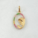 Dije Virgen Maria Circulo Floreado 1gr / 2.2cm / Circones Multicolor Oro Amarillo 18K *