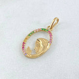 Dije Virgen Maria Circulo Floreado 1gr / 2.2cm / Circones Multicolor Oro Amarillo 18K *