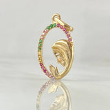 Dije Virgen Maria Circulo Floreado 1gr / 2.2cm / Circones Multicolor Oro Amarillo 18K *