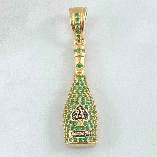 Dije Botella de Champagne 4.2gr / 3.5cm / Circones Verdes Oro Amarillo 18K *
