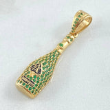 Dije Botella de Champagne 4.2gr / 3.5cm / Circones Verdes Oro Amarillo 18K *