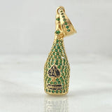 Dije Botella de Champagne 4.2gr / 3.5cm / Circones Verdes Oro Amarillo 18K *