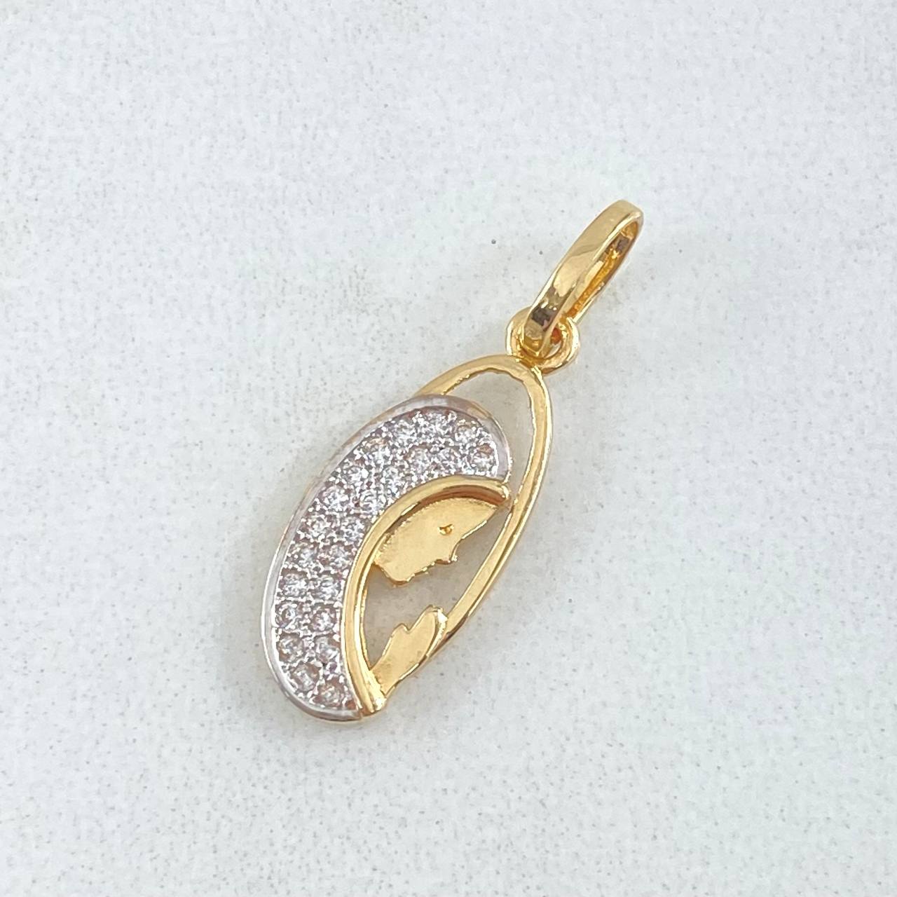 Dije Virgen Maria 1.2gr / 2.2cm / Silueta Ovalo Dos Oros Amarillo Blanco 18K *