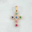 Dije Crúz Tupida 1.45gr / 2.5cm / Circones Multicolor Oro Amarillo 18K *