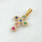 Dije Crúz Tupida 1.45gr / 2.5cm / Circones Multicolor Oro Amarillo 18K *