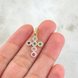 Dije Crúz Tupida 1.45gr / 2.5cm / Circones Multicolor Oro Amarillo 18K *