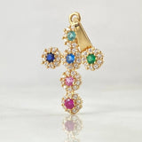 Dije Crúz Tupida 1.45gr / 2.5cm / Circones Multicolor Oro Amarillo 18K *