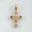 Dije Crúz Tupida 1.65gr / 2.3cm / Circones Multicolor Oro Amarillo 18K *