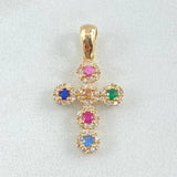 Dije Crúz Tupida 1.65gr / 2.3cm / Circones Multicolor Oro Amarillo 18K *