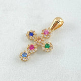 Dije Crúz Tupida 1.65gr / 2.3cm / Circones Multicolor Oro Amarillo 18K *